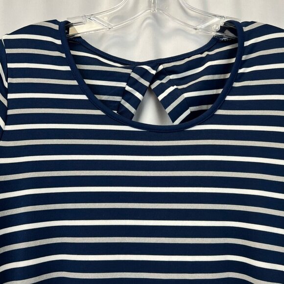 Cuddl Duds Womens Shift Dress Navy White Stripe Cutout Back Short Sleeve XS - Picture 8 of 10